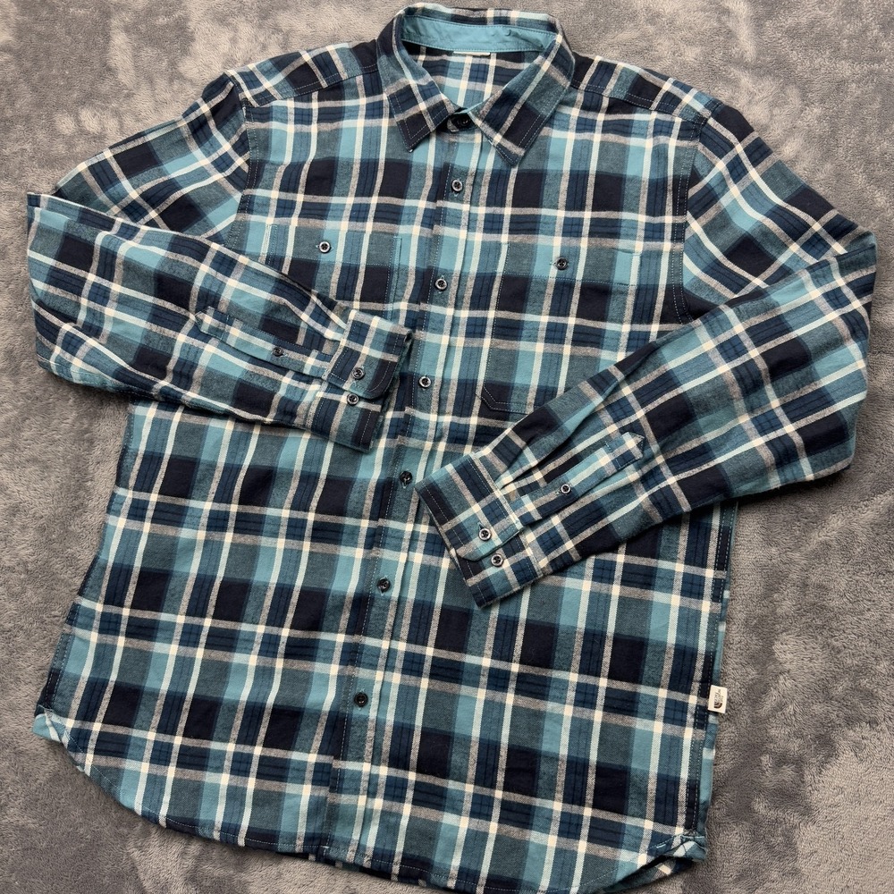 The North Face Button Down Shirt Mens XL Blue Plaid Long Sleeve Cotton NF0A5A8J - Picture 2 of 11
